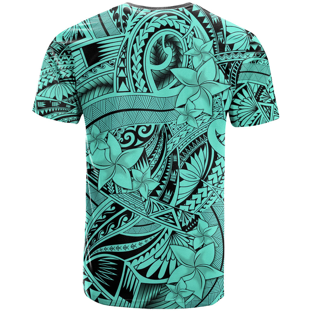 Polynesia T-Shirt Tribal Polynesian Spirit With Teal Pacific Flowers Graphic Tee