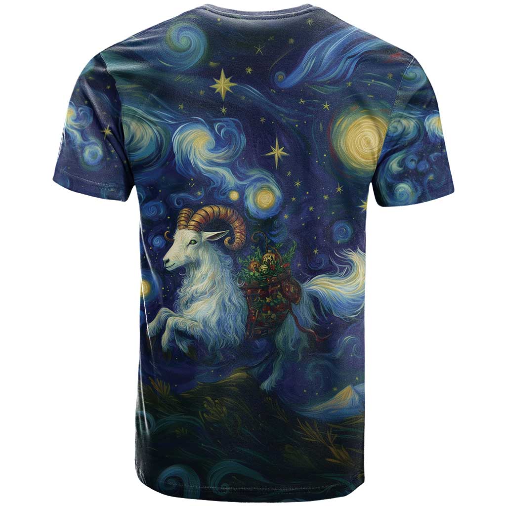 Yule Goat Starry Night T-Shirt Graphic Tee