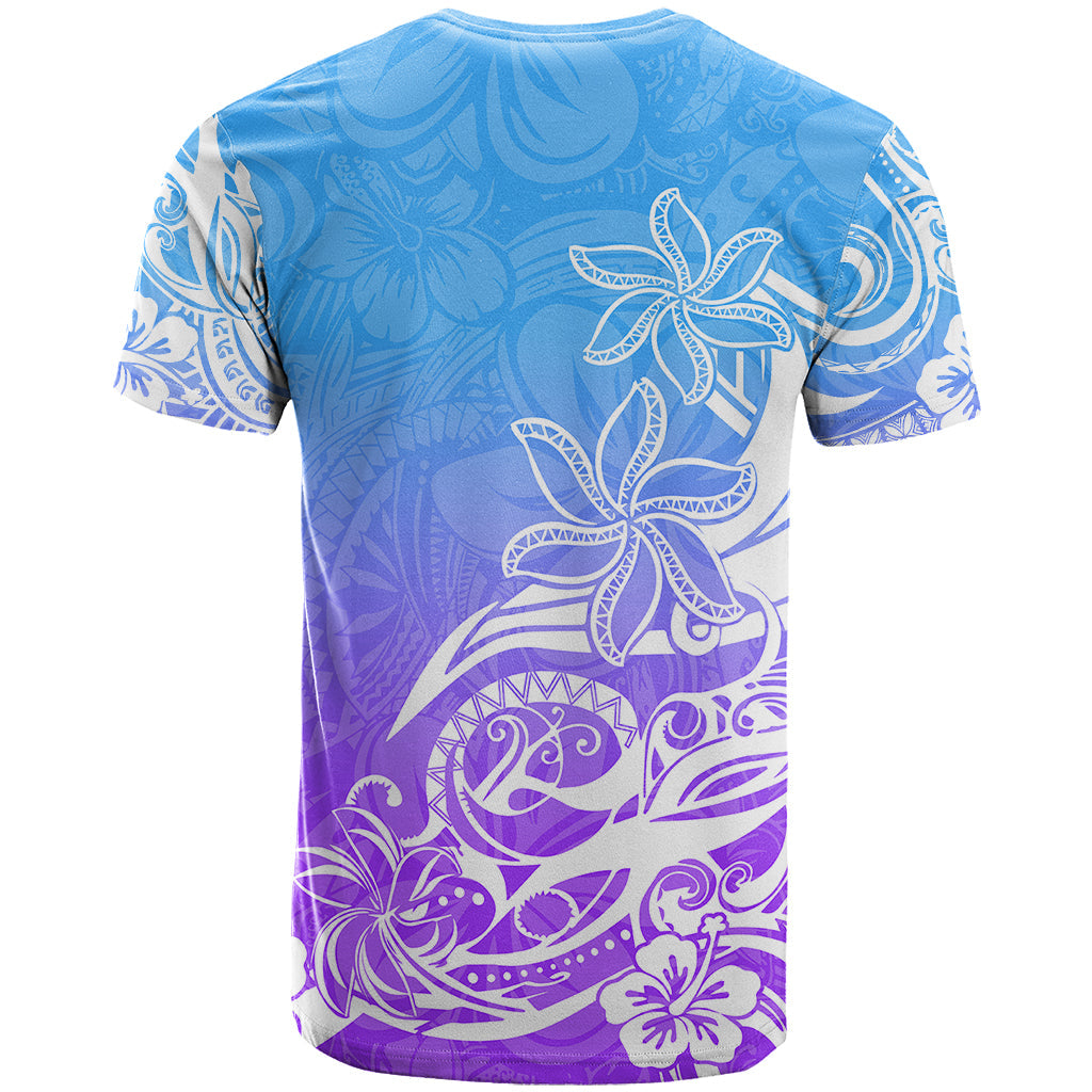 Polynesian Sunset Plumeria T-Shirt Pacific Island Tribal Blue Style Graphic Tee