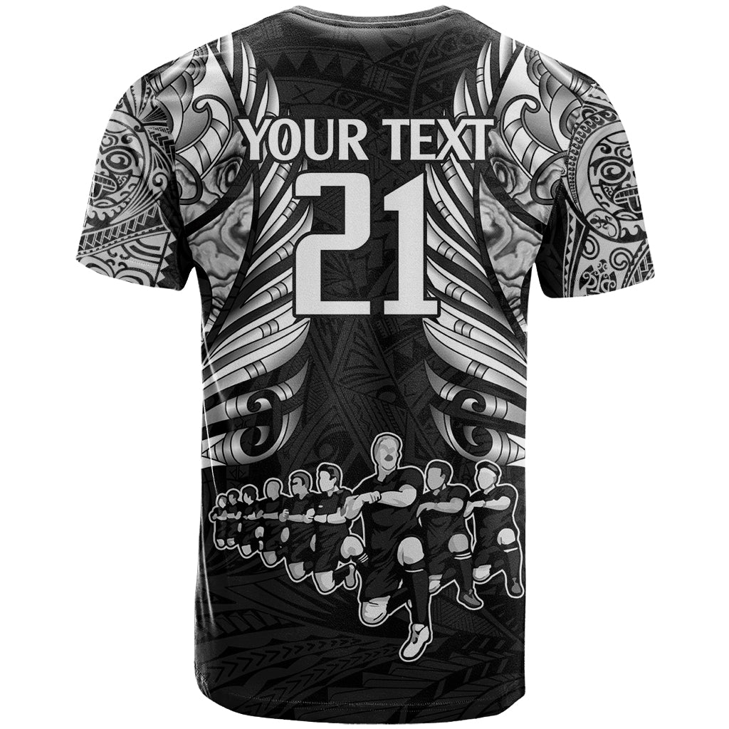 Custom New Zealand Rugby T-Shirt Black Haka Dance With NZ Champions History Graphic Tee