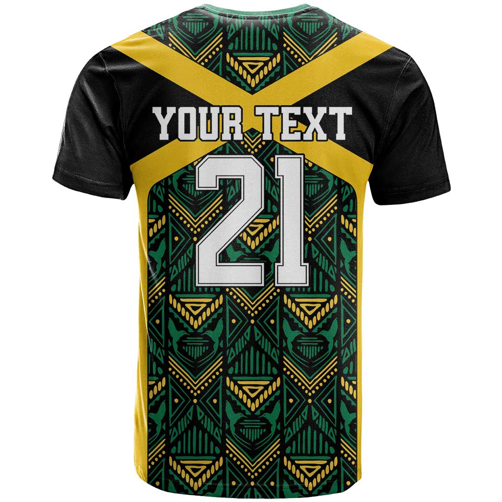 Jamaica Football Custom T-Shirt Black Ethnic Motifs Graphic Tee