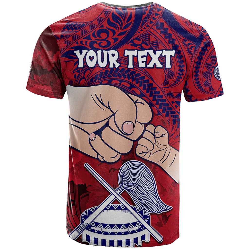 Personalised Dads Day American Samoa T-Shirt Dad Ou Te Alofa Ia Te Oe Tama - Polynesian Flowers Tribal Graphic Tee
