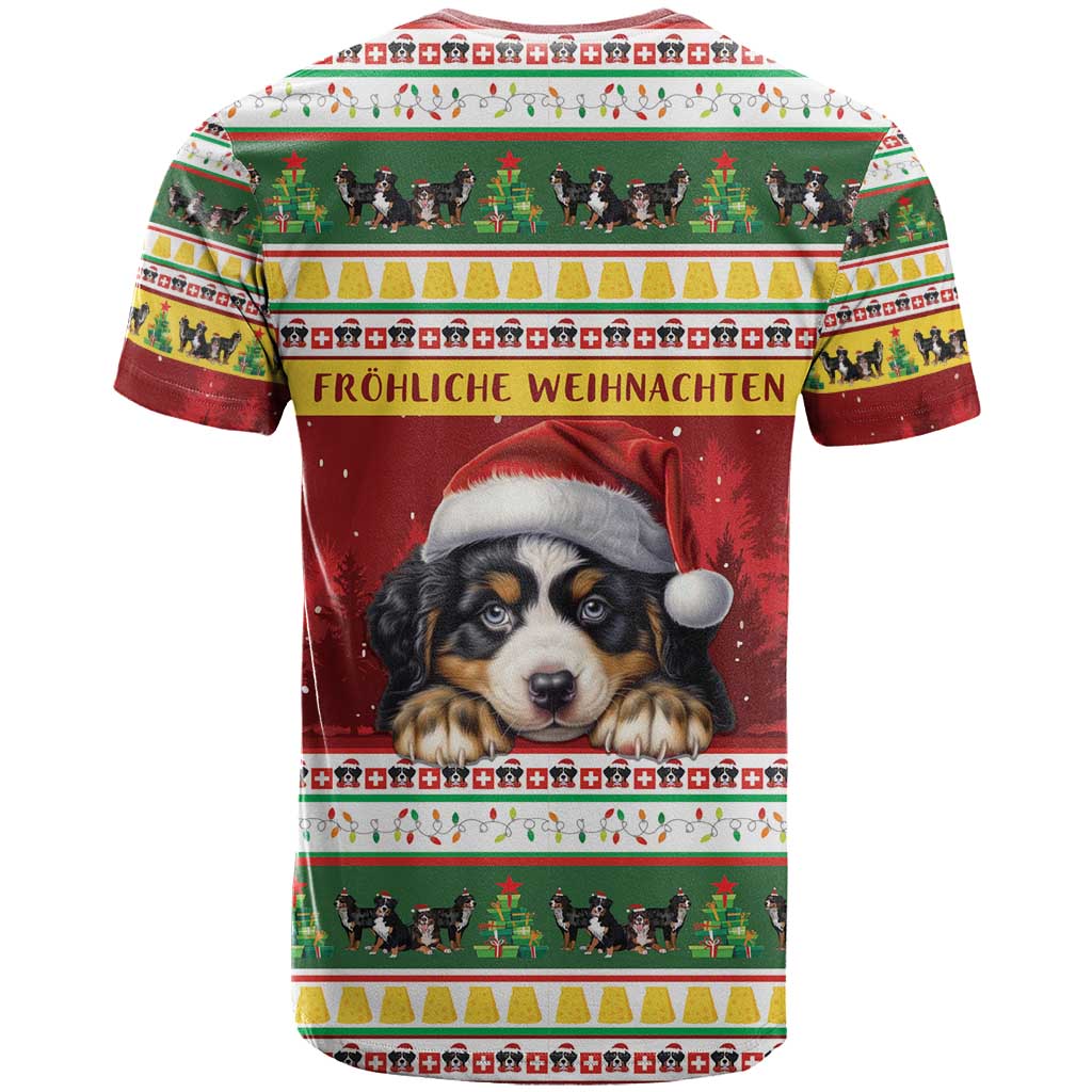 Merry Swissmas Bernese Mountain Dog T-Shirt Switzerland Christmas Pattern Graphic Tee