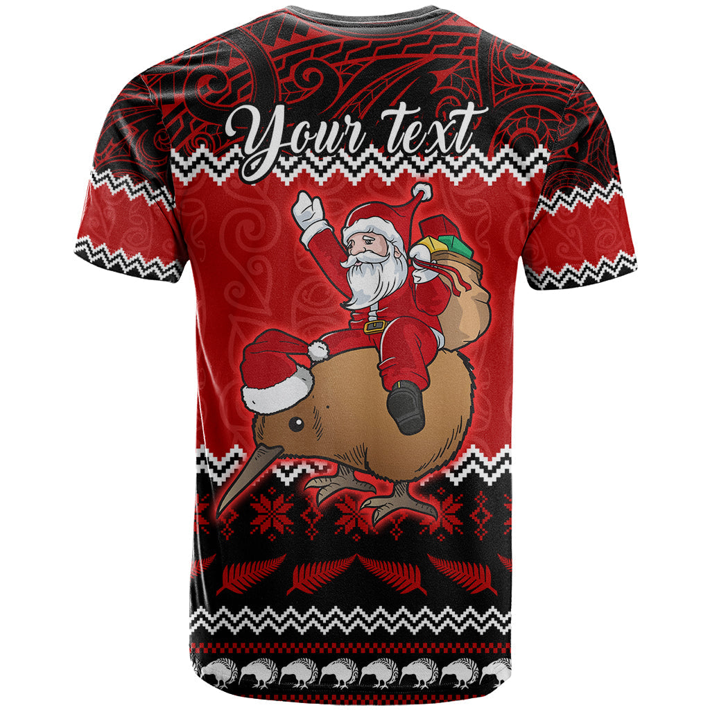 Personalised New Zealand Christmas T-Shirt Kiwi Santa Claus Maori Meri Kirihimete Graphic Tee