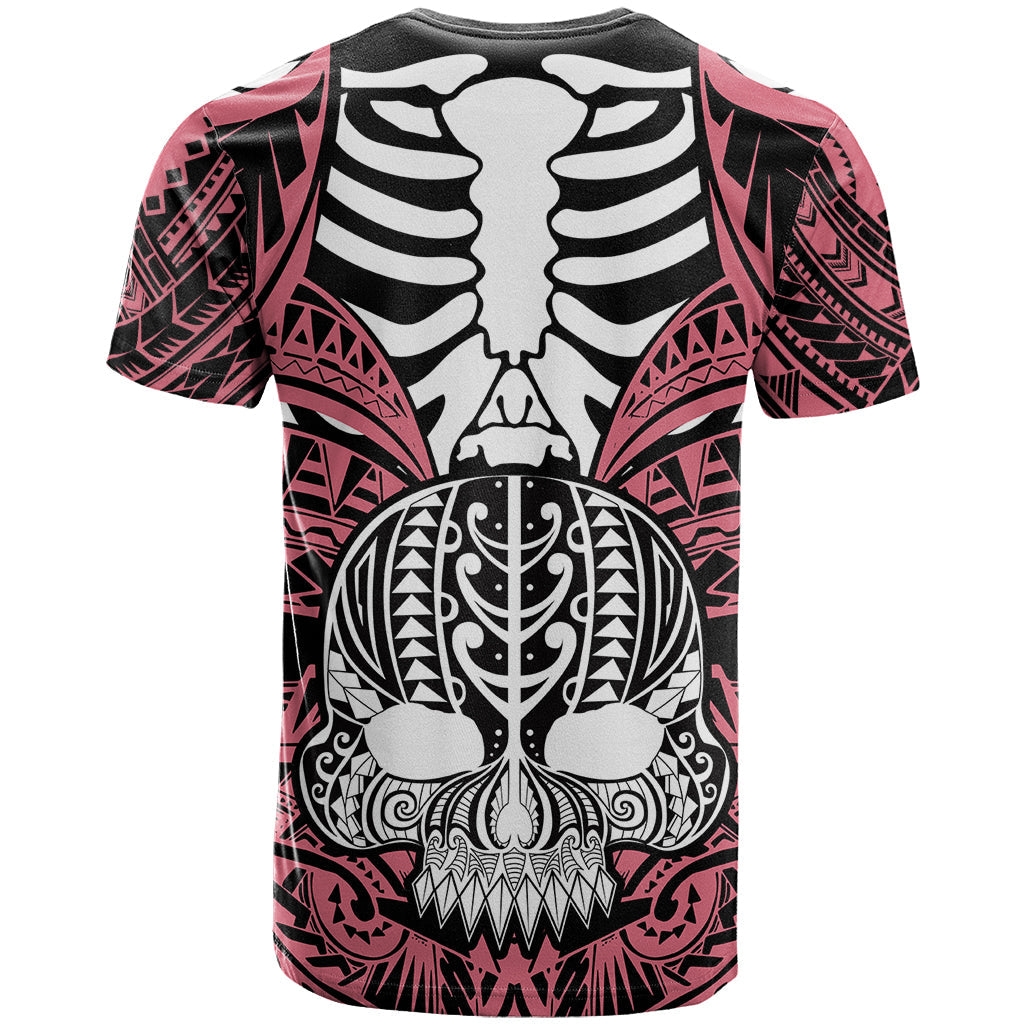 Personalised Polynesia Skull T-Shirt With Boars Tusk Pink Arty Vibe Graphic Tee
