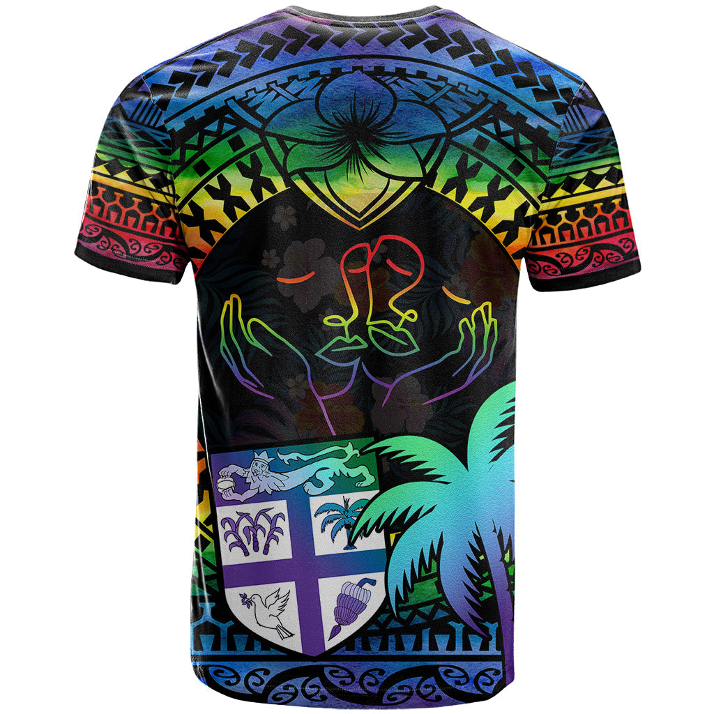 Fiji LGBT T-Shirt Love Is Love Tapa Pattern Rainbow Water Color Graphic Tee