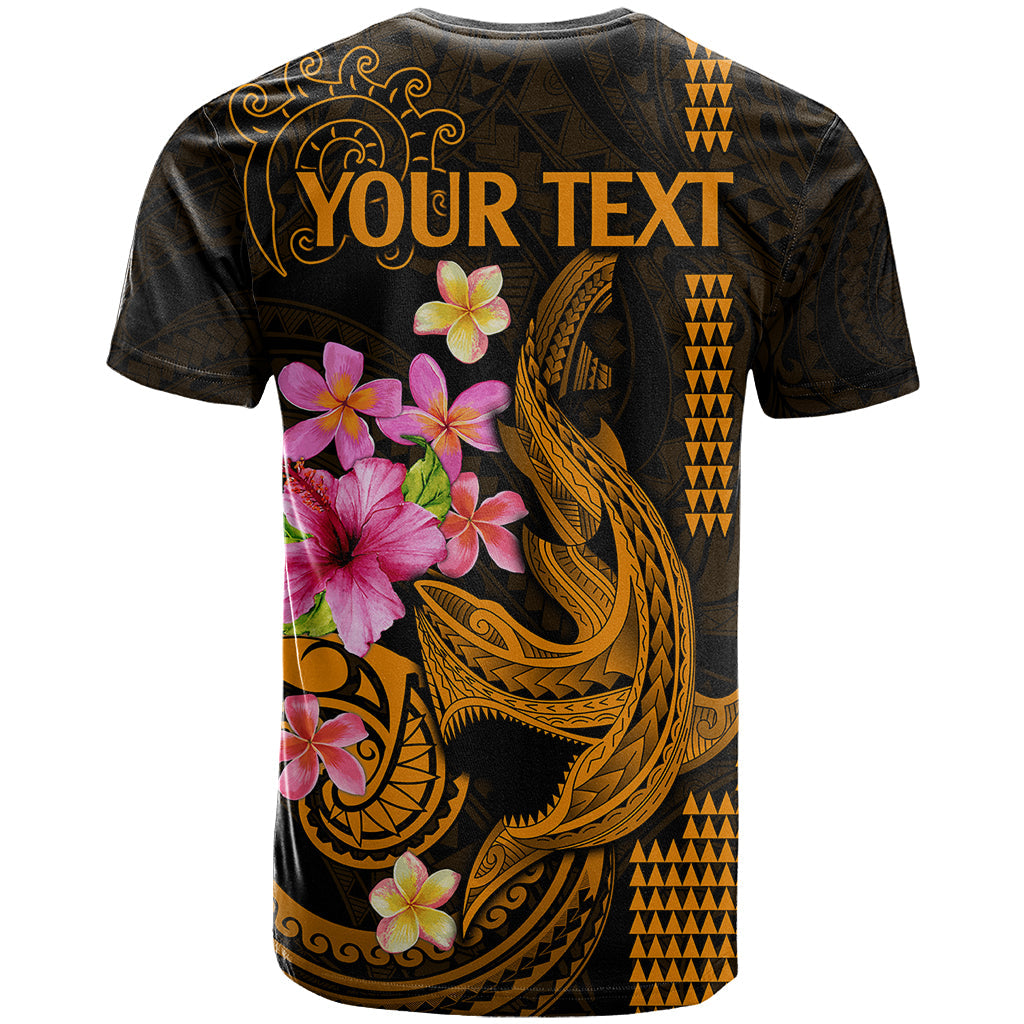 Custom Polynesian T-Shirt Hawaiian Warriors with Tribal Shark Tattoos - Gold Graphic Tee