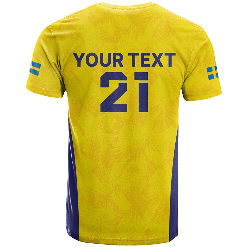 Sweden Rugby Custom T-Shirt Three Crowns of Sweden Gold Pattern Graphic Tee