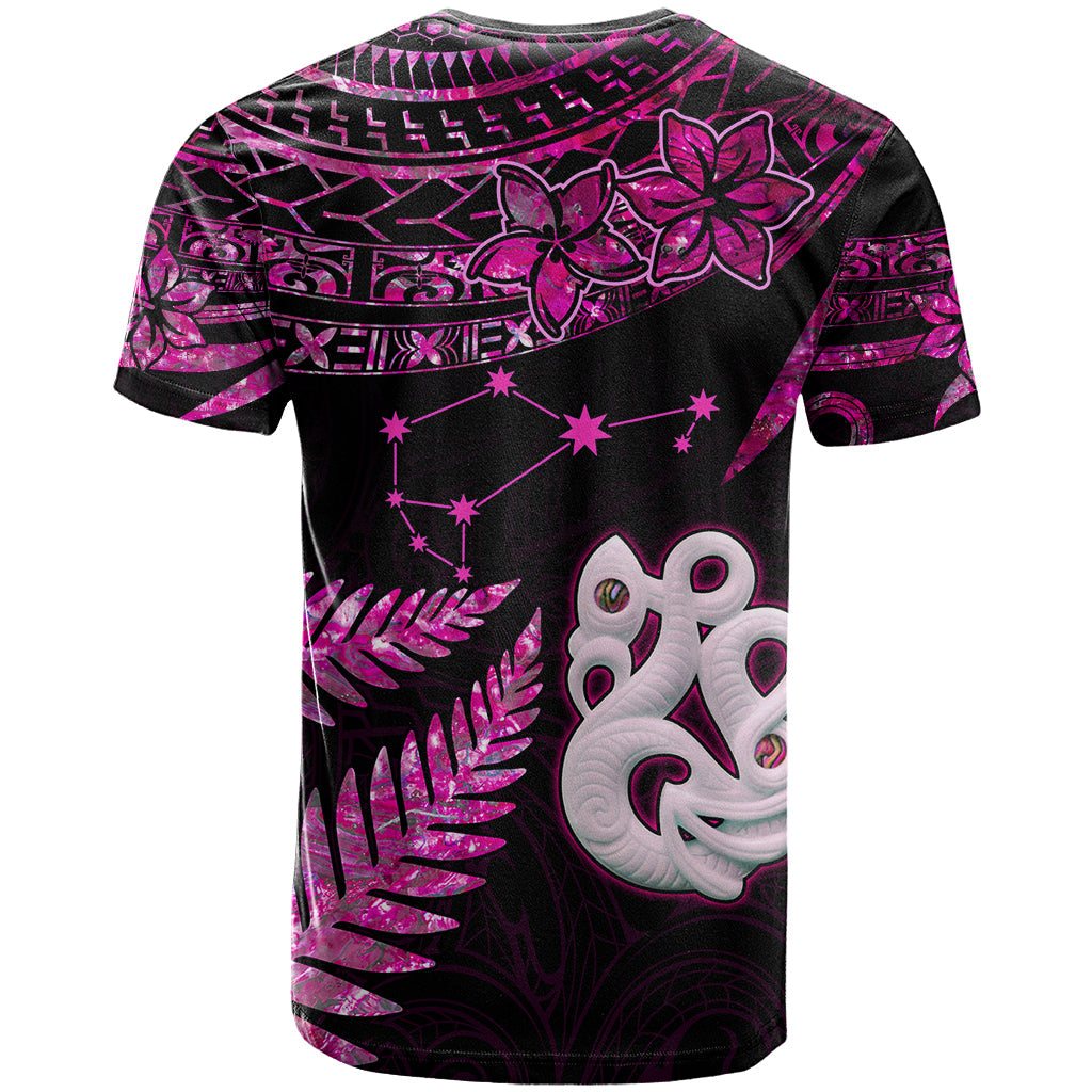 Custom New Zealand T-Shirt Matariki NZ Manaia with Paua Shell - Pink Graphic Tee