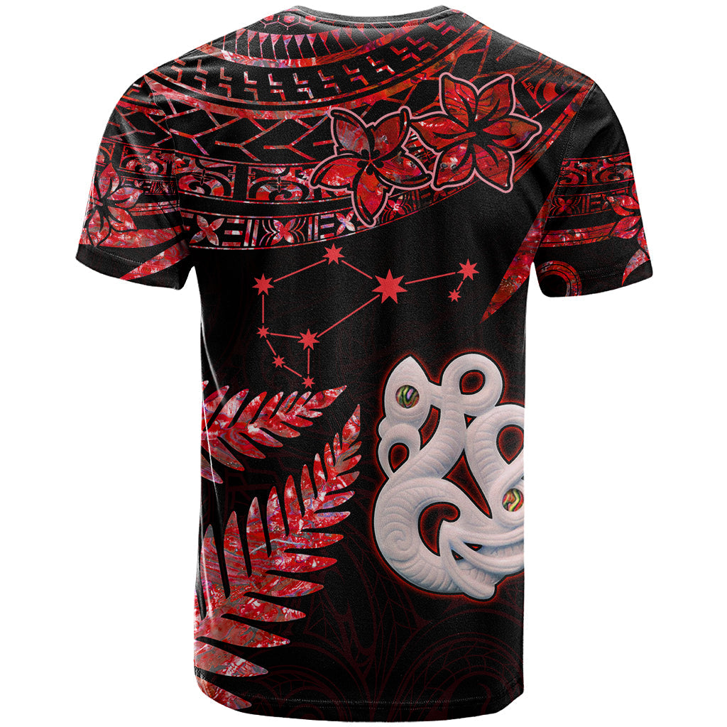 Custom Matariki T-Shirt NZ New Year Manaia with Paua Shell - Red Graphic Tee