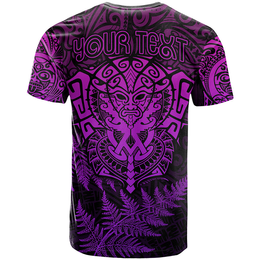 Personalised New Zealand Rugby T-Shirt Silver Fern All Black Mix Ta Moko Purple Style Graphic Tee