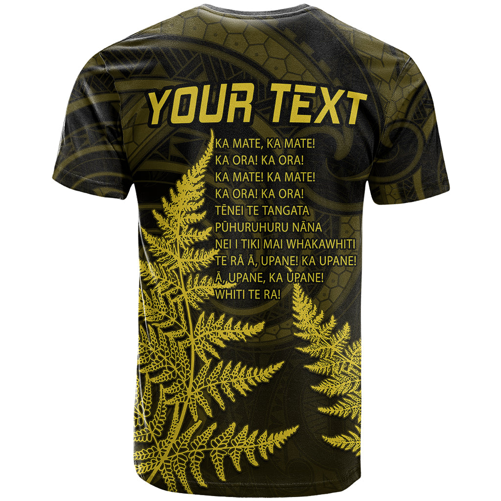 Personalised New Zealand Rugby T-Shirt Aotearoa Ka Mate Haka All Black Mix Ta Moko Gold Style Graphic Tee