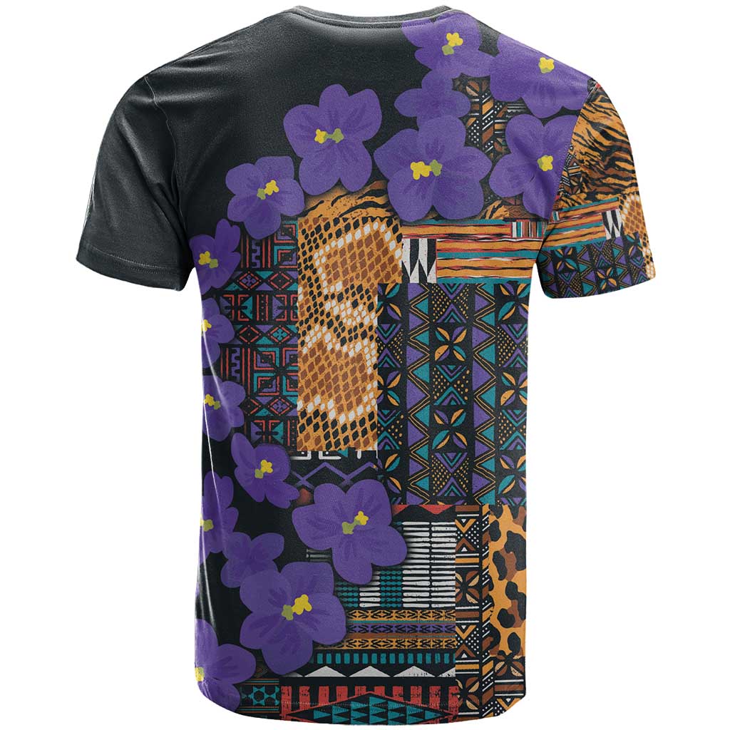 Africa Violets Flowers T-Shirt Mix Native Tribal Pattern Graphic Tee