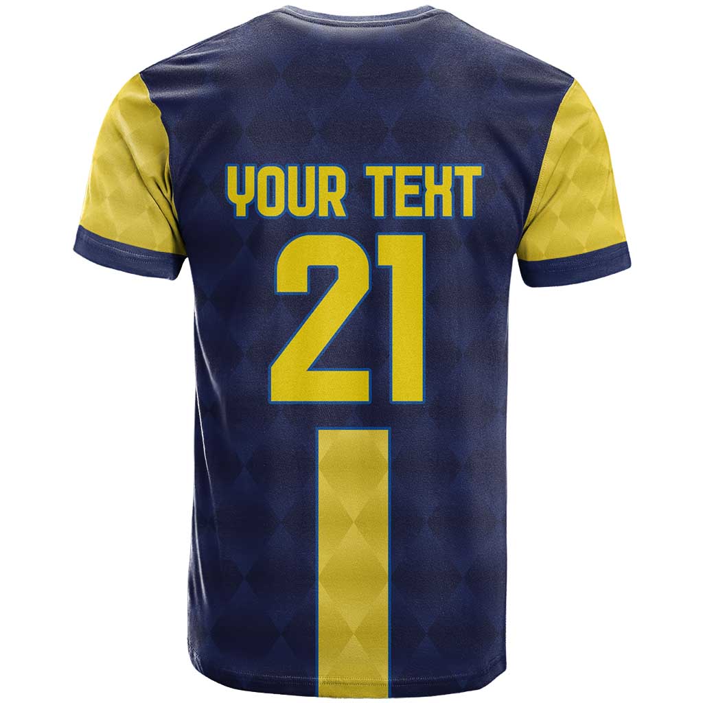 Ecuador La Tricolor Custom T-Shirt Gold and Navy Blue Motif Graphic Tee