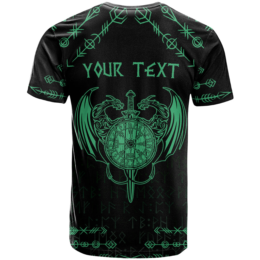 Personalized Viking Dragon T-Shirt with Sword Green Scandinavian Tattoo Graphic Tee