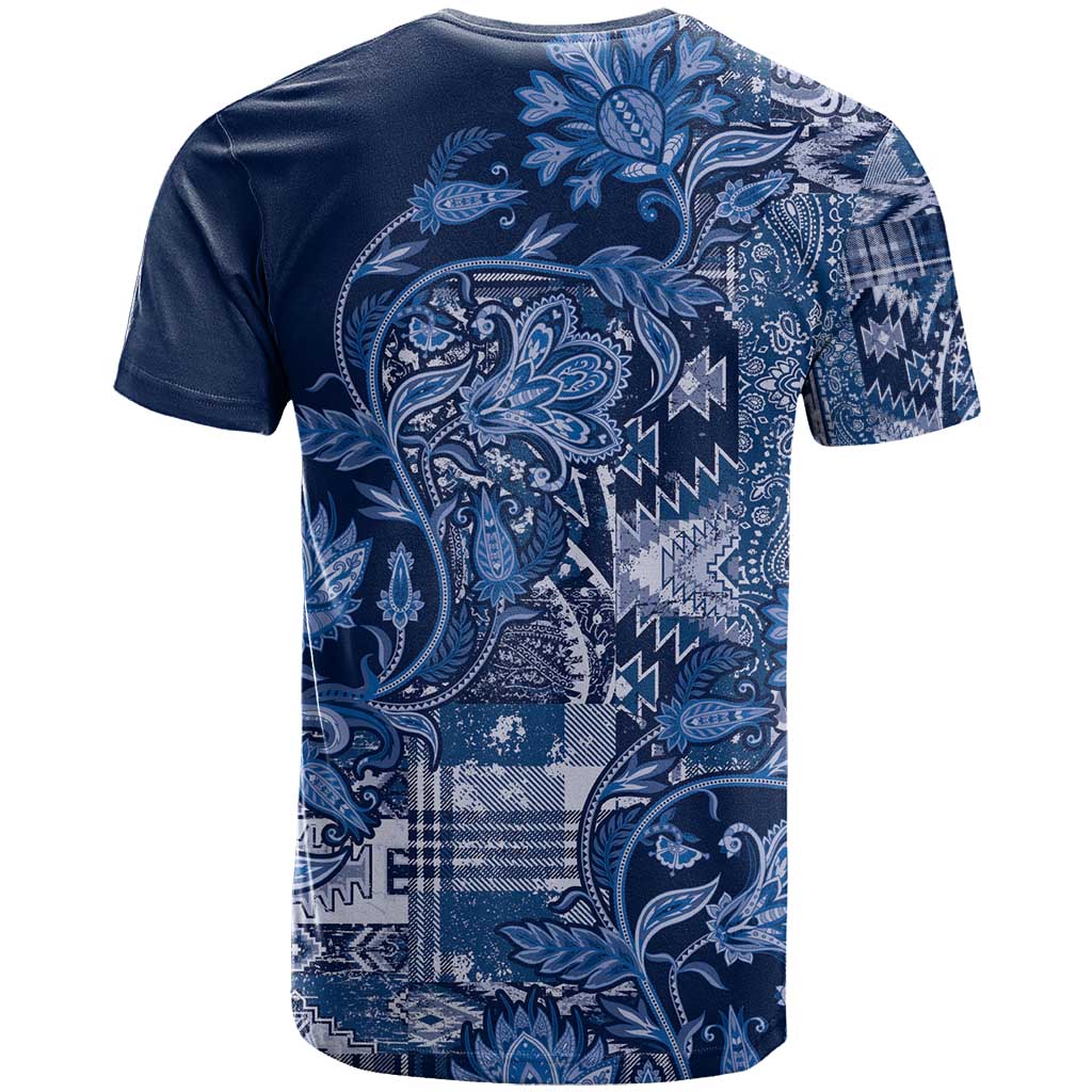 Africa Floral mix Maasai Shuka T-Shirt Blue Moitf Graphic Tee
