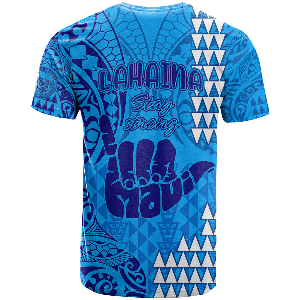 Strong Maui T-Shirt Good Living Hawaii with Shaka Sign Kakau Tribal Blue Graphic Tee