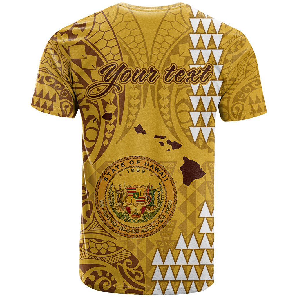Personalised Maui Island T-Shirt Kakau Tribal Mixed Polynesian Pattern Gold Graphic Tee