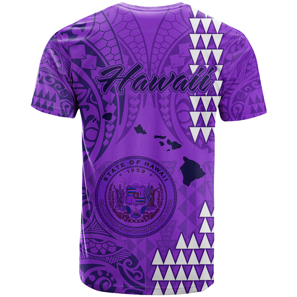 Maui Island T-Shirt Kakau Tribal Mixed Polynesian Pattern Purple Graphic Tee