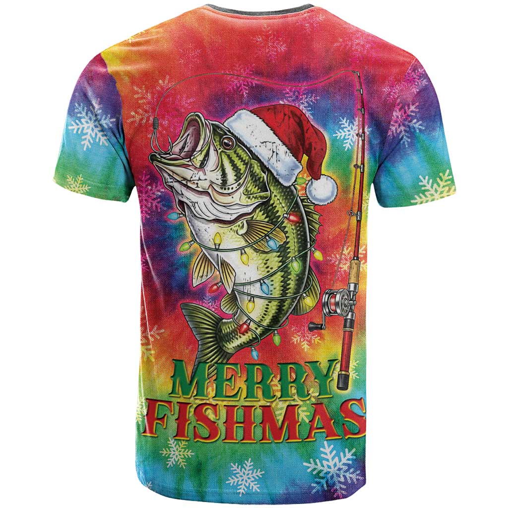 Funny Fishmas Bass T-Shirt Merry Fishmas Tie-dye Christmas Vibes Graphic Tee