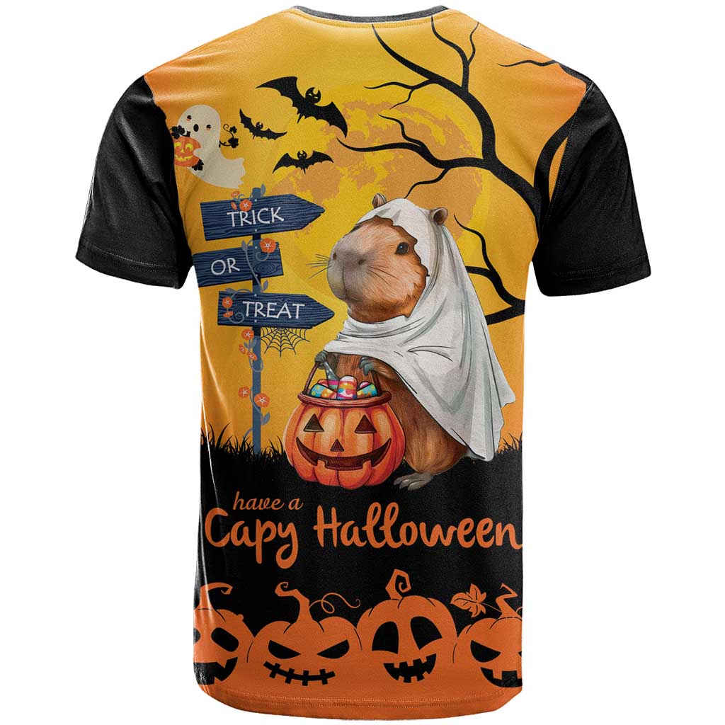 Happy Capy-Boo-Ra T-Shirt Capybara Ghost Trick or Treat Graphic Tee