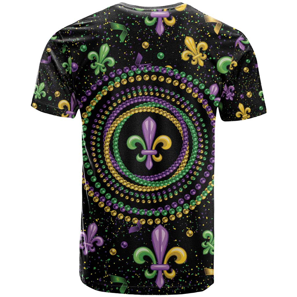 Mardi Gras Fleur De Lis T-Shirt With Round Carnival Beads Graphic Tee