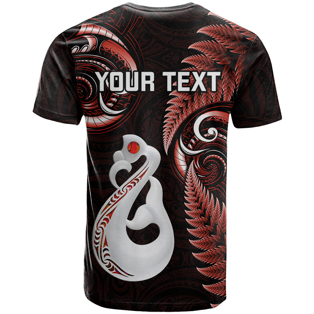 Personalised New Zealand T-Shirt Aotearoa Silver Fern With Manaia Maori Unique Red Graphic Tee