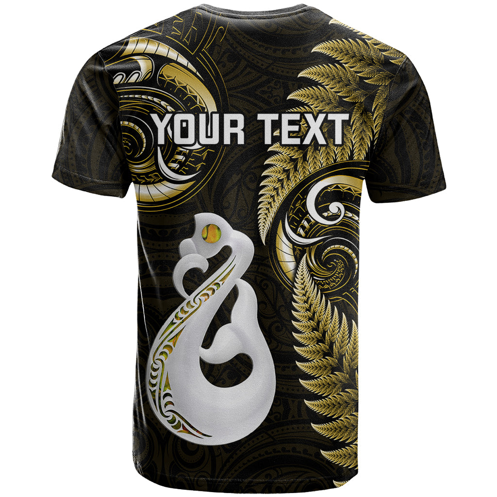 Personalised New Zealand T-Shirt Aotearoa Silver Fern With Manaia Maori Unique Gold Graphic Tee