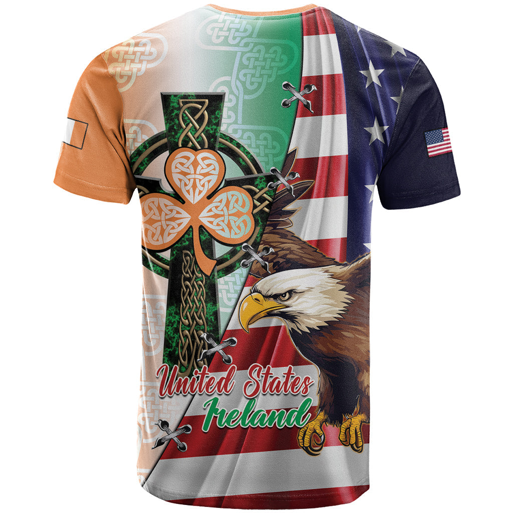 United States And Ireland T-Shirt USA Eagle With Irish Celtic Cross Graphic Tee