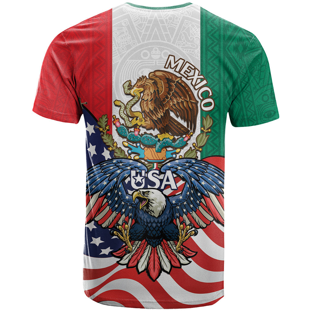 United States And Mexico T-Shirt USA Eagle With Mexican Aztec Graphic Tee