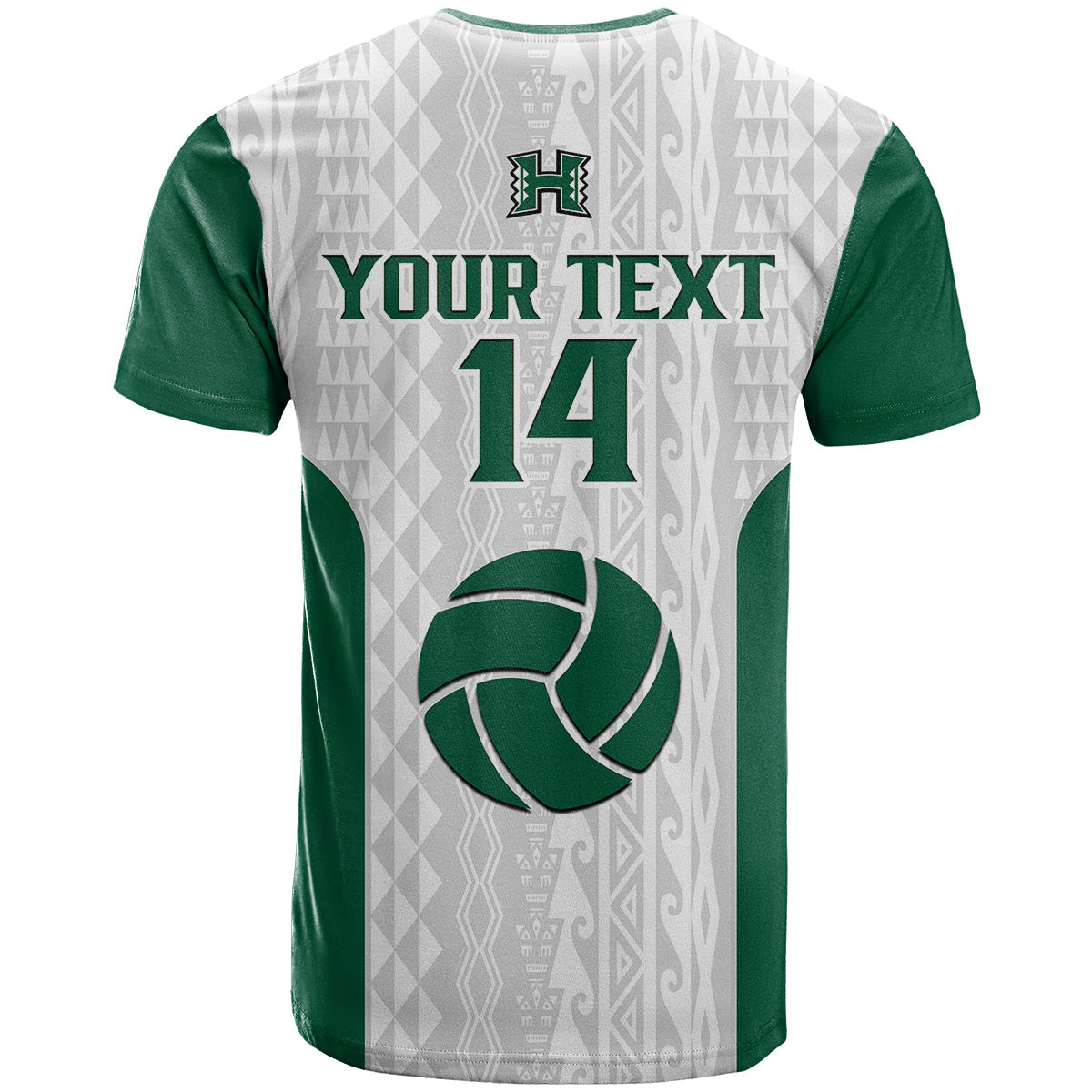 Custom Text And Number Hawaii VolleybT-Shirt Hawaiian Kakau White Style Graphic Tee
