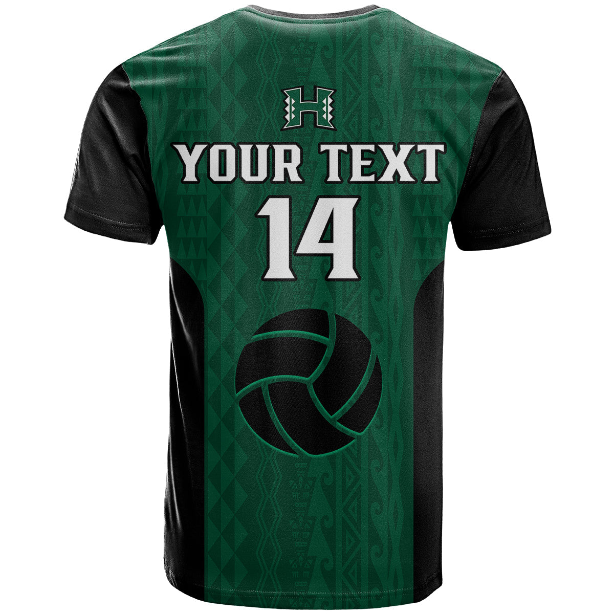 Custom Text And Number Hawaii VolleybT-Shirt Hawaiian Kakau Green Style Graphic Tee