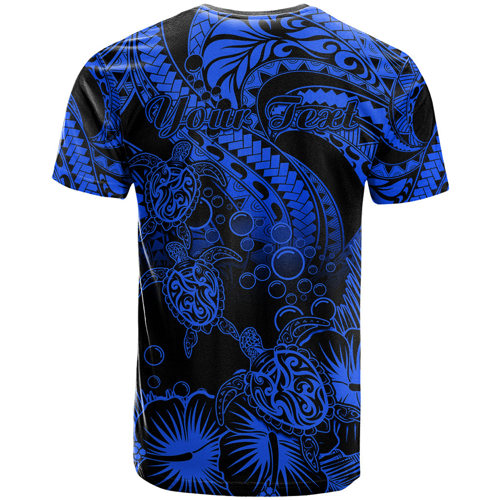Personalised Polynesian T-Shirt Tribal Honu Turtle with Hibiscus Blue Version Graphic Tee
