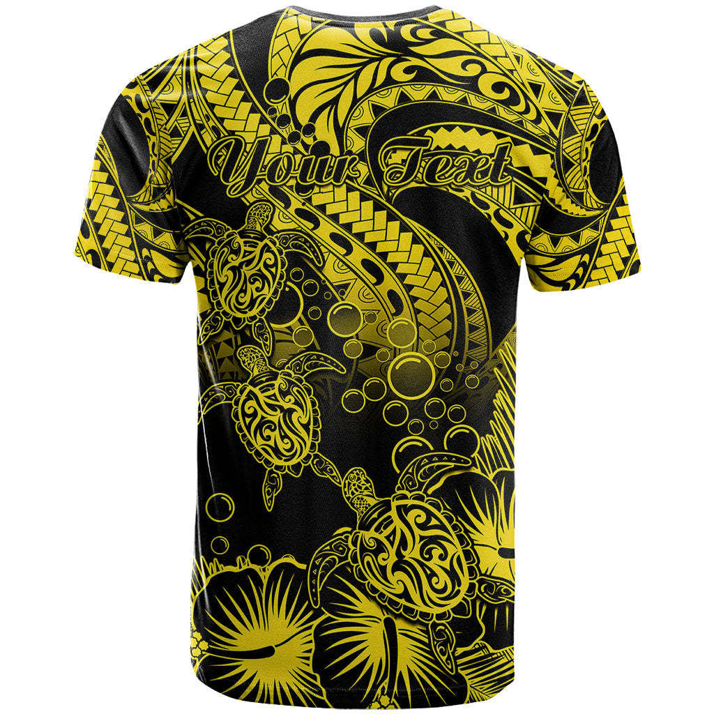 Personalised Polynesian T-Shirt Tribal Honu Turtle with Hibiscus Gold Version Graphic Tee