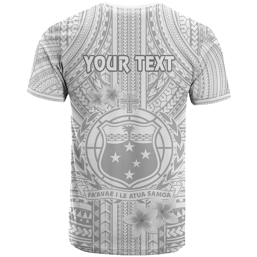 Personalised Samoa White Sunday T-Shirt Manuia le Aso Sa o Tamaiti Polynesian Plumeria Graphic Tee