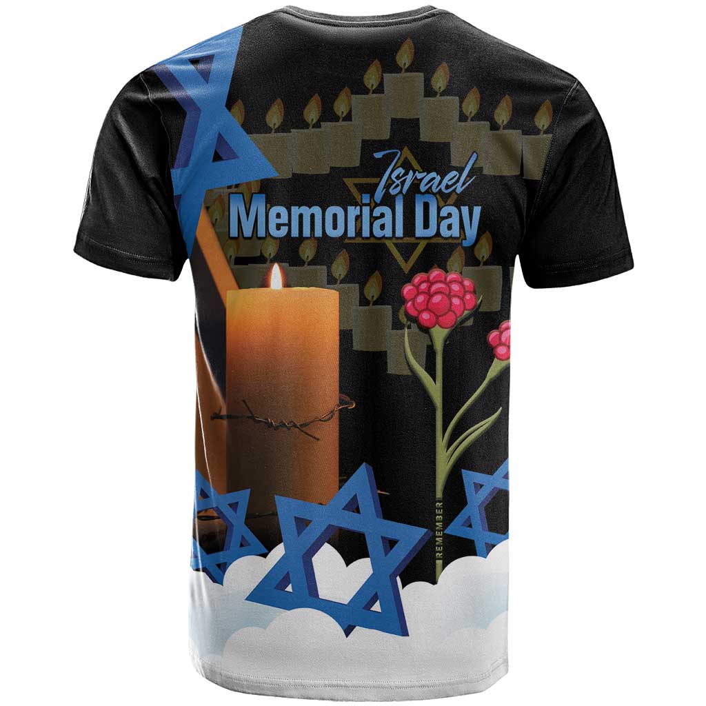 Israel Memorial Day T-Shirt Red Everlasting Flower With Candle Light Graphic Tee
