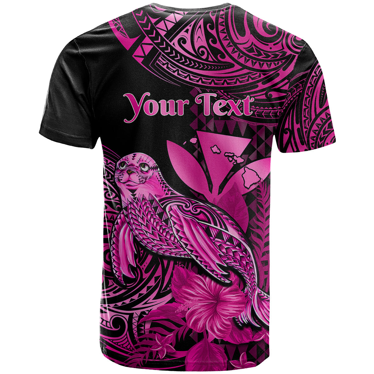 Custom Hawaii Monk Seal T-Shirt Polynesian Kakau With Kanaka Pink Graphic Tee