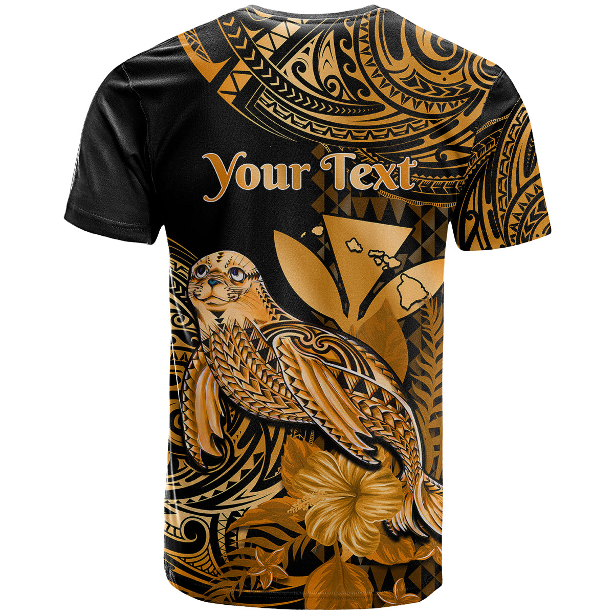 Custom Hawaii Monk Seal T-Shirt Polynesian Kakau With Kanaka Gold Graphic Tee