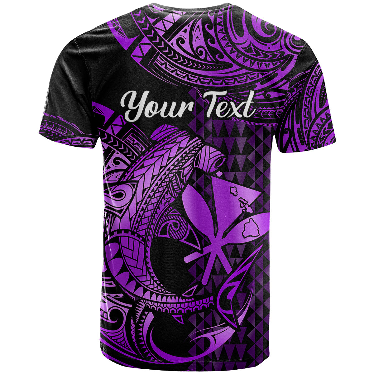 Custom Hawaii Hammerhead Shark T-Shirt Polynesian Kakau With Kanaka Purple Graphic Tee
