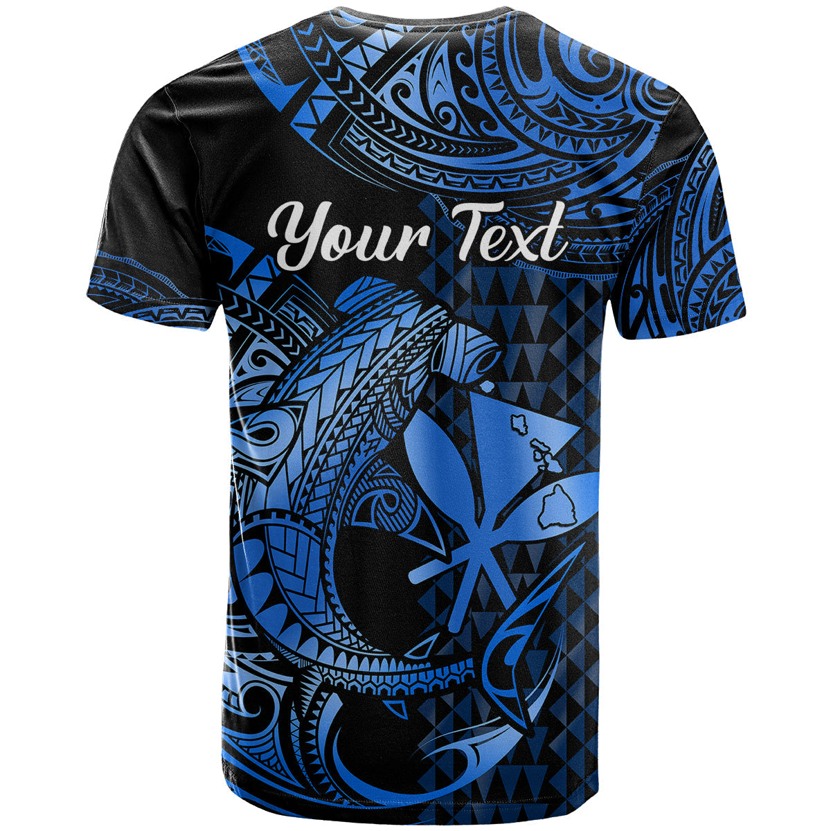 Custom Hawaii Hammerhead Shark T-Shirt Polynesian Kakau With Kanaka Blue Graphic Tee