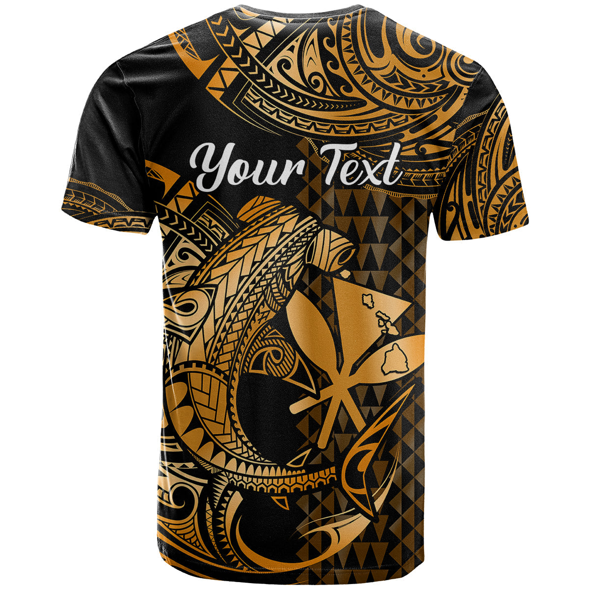 Custom Hawaii Hammerhead Shark T-Shirt Polynesian Kakau With Kanaka Gold Graphic Tee