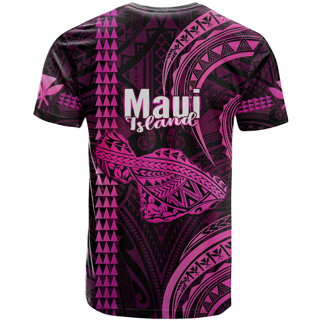 Polynesian Hawaiian Islands T-Shirt Maui Map Pink Kanaka With Kakau Graphic Tee