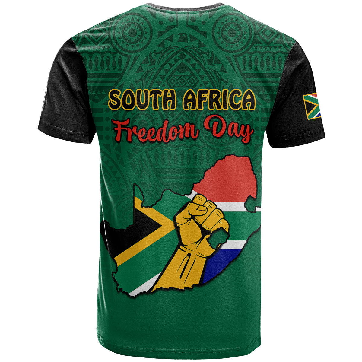 South Africa T-Shirt African Pattern Happy Freedom Day Green Version Graphic Tee