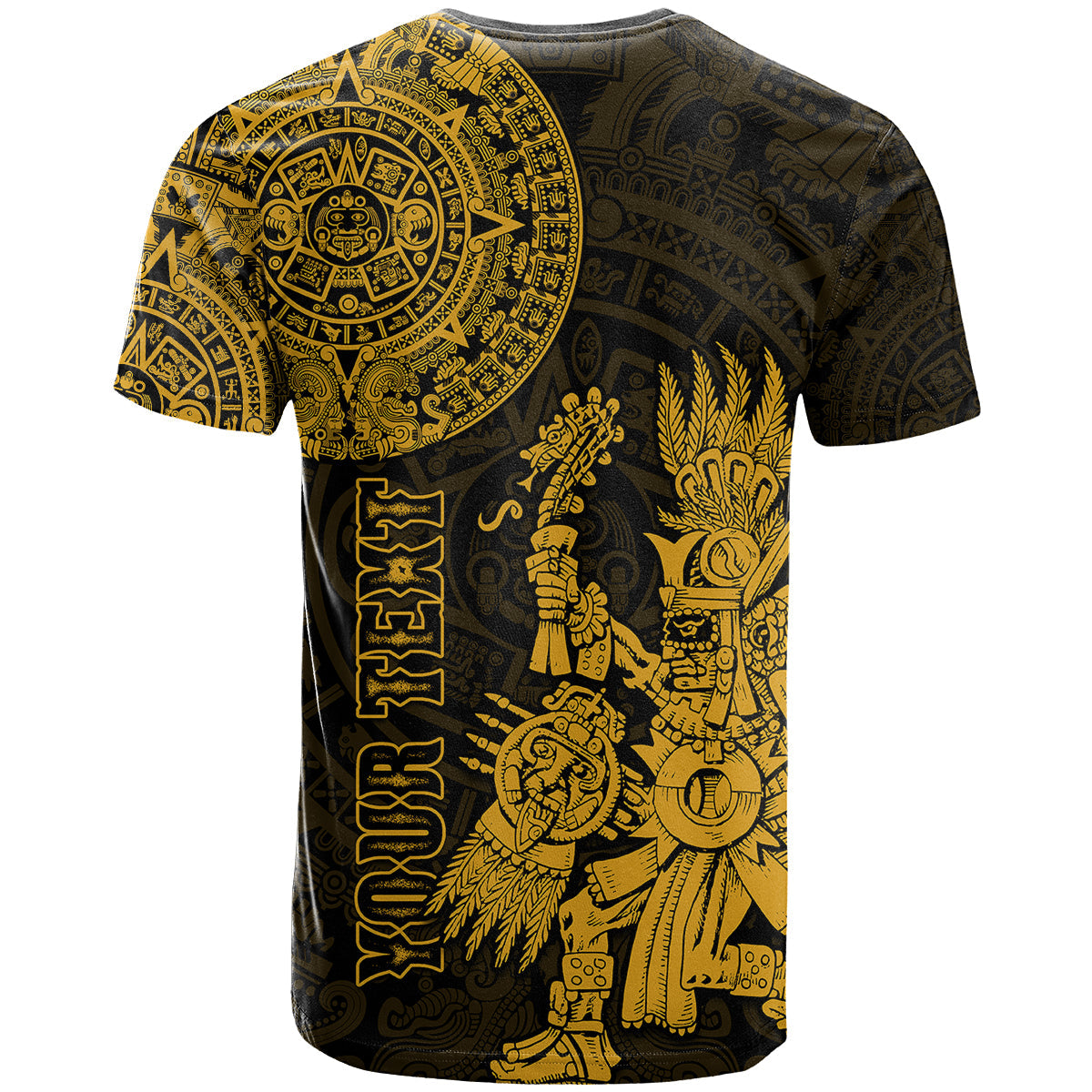 Custom Mexico Aztec T-Shirt El Calendario Maya Mix Huitzilopochtli Gold Graphic Tee