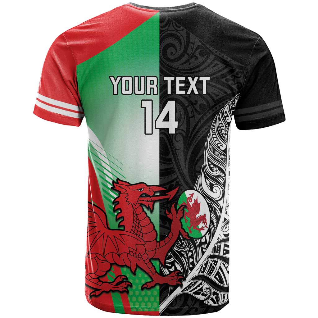 New Zealand and Wales Rugby Custom T-Shirt Aotearoa All Black Combine Welsh Dragon Graphic Tee
