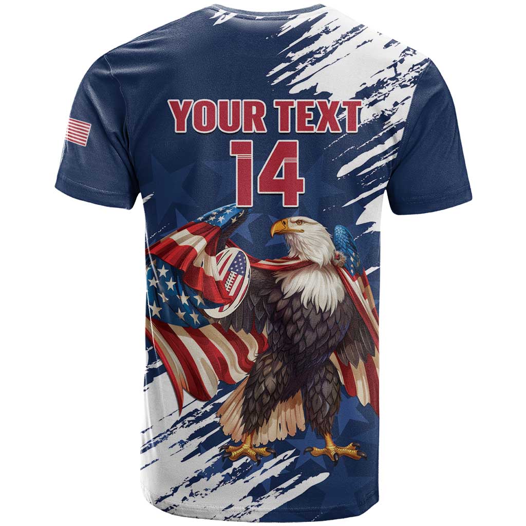 Custom USA Rugby T-Shirt Powerful Eagle Grunge Brush Style - Blue Graphic Tee