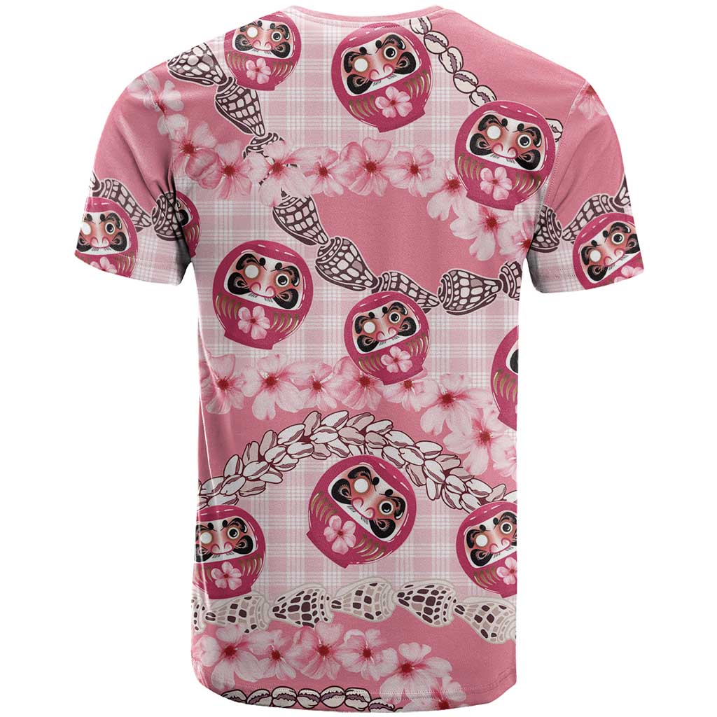 Japanese Daruma Doll Palaka T-Shirt Cherry Blossoms With Shell Lei Graphic Tee