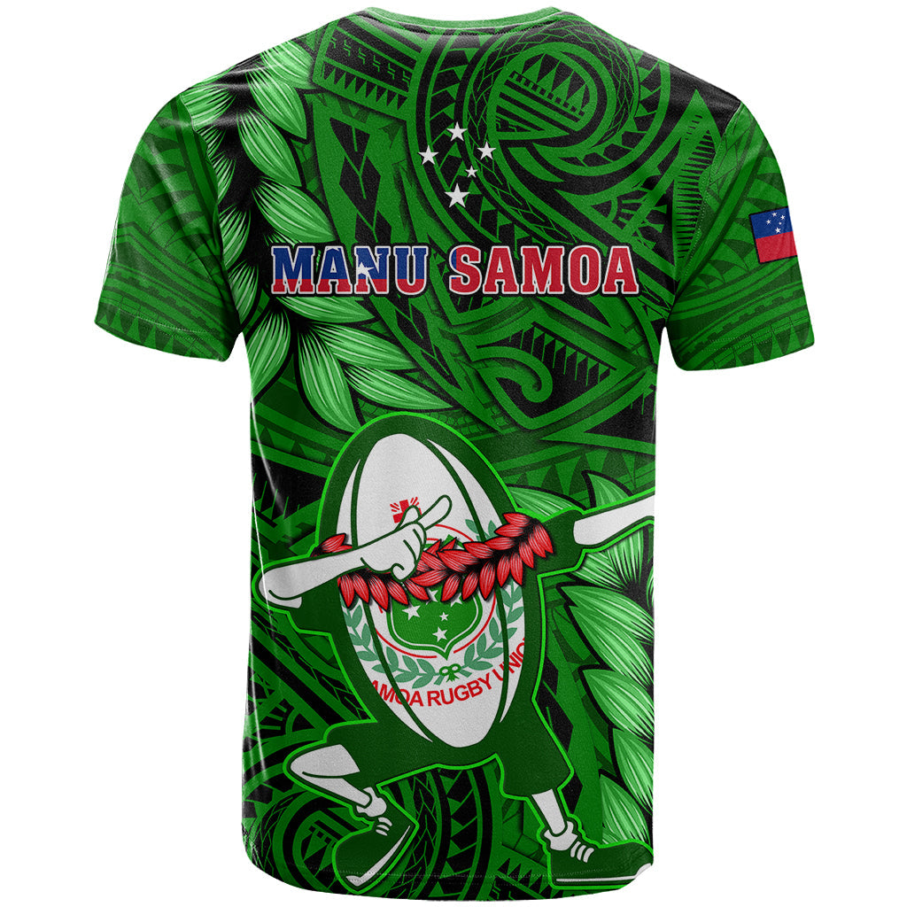 Samoa Rugby T-Shirt Manu Samoa Ula Fala Dabbing Ball Polynesian Green Version Graphic Tee