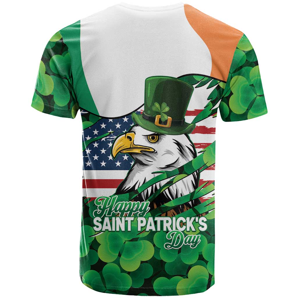 Irish American St Patrick's Day T-Shirt USA Eagle Leprechaun Hat Shamrock Pattern Graphic Tee