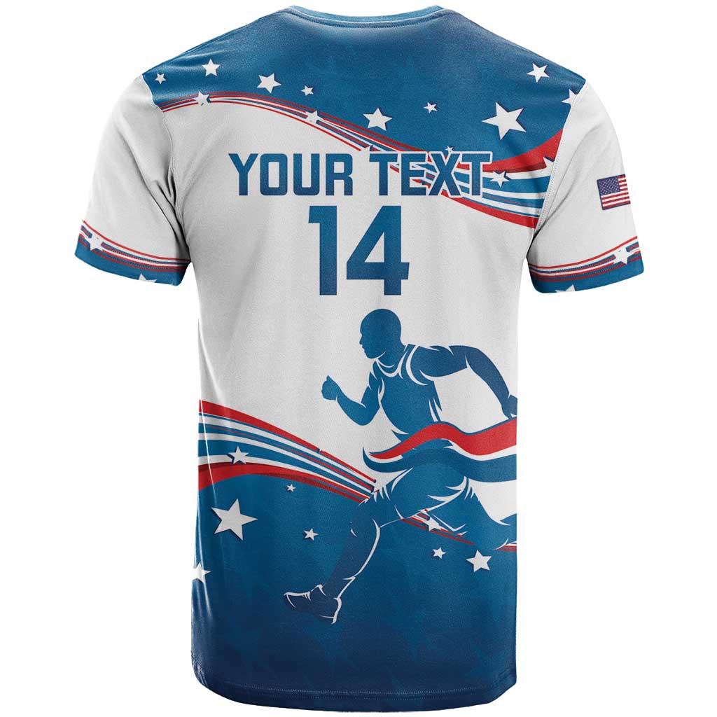Custom USA Athletics T-Shirt 2024 United States Flag Curve Style Graphic Tee